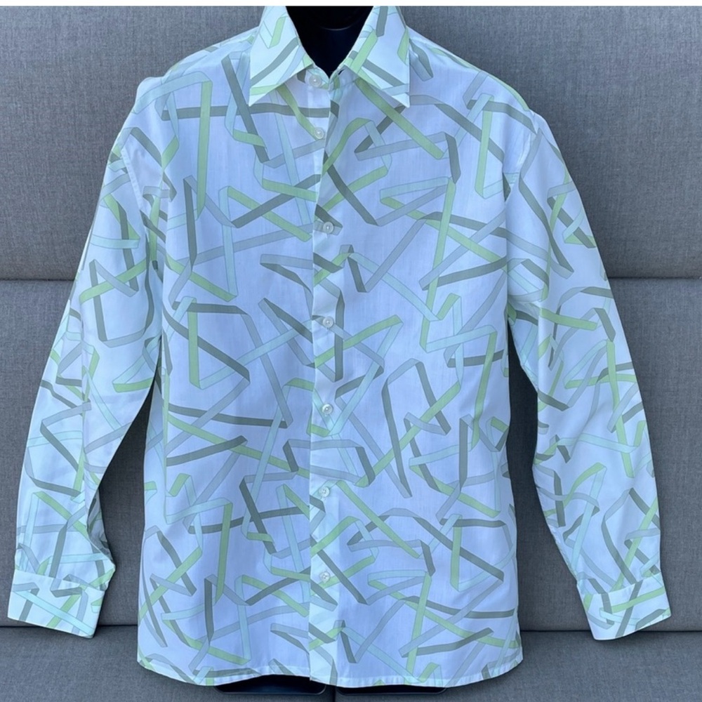 HERMES Bolduc Button Up Shirt with Palladium Accents at Cuffs